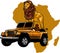 Africa Map Silhouettes of wild sunset safari animals