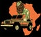 Africa Map Silhouettes of wild sunset safari animals on black background