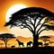 Africa Safari Savanna landscape background banner panorama for logo Black silhouette of wild vehicle and isolated on