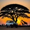 Africa Safari Savanna landscape background banner panorama for logo Black silhouette of wild vehicle and isolated on