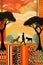 Africa themed vertical desktop wallpaper with a woman and animals