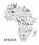 Africa Travel Line Icons Map. Travel Poster with animals and sightseeing attractions. Inspirational Vector Illustration