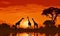 africa wild safari elephant animal nature wildlife sunset silhouette giraffe. Generative AI.