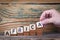 Africa. Wooden letters on the office desk, informative and communication background