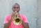 African american artist playing trumpet