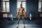 African american athletic man in sport mask doing deadlift with heavy barbell. black man lifting barbell opposite window. emotiona