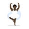 African American ballerina. Dancing woman plus size. Isolated cartoon character in dynamic. Black skin human dancing