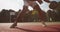 African american basketball player dribbling ball at outdoor playground