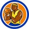 African-American Basketball Player Shooting Cartoon Circle