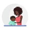 African american black mother supporting crying little son flat vector illustration. Mental disorder, psychotherapy