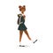 African american, black skinned schoolgirl flat vector illustration isolated.