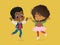 African American Boy and girl are playing together happily. Kids Play at the grass. The concept is fun and vibrant