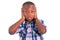 African American boy hiding ears - Black people