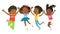 African American boys and girls play together, happily jump and dance against the background. Children are having fun