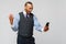 African-american business man talking on mobile phone - stress and negativity
