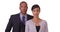 African American business professionals pose for a portrait on a white background