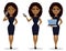 African American business woman cartoon character, set.