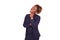 African American business woman with folded arms looking up , i