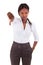 African American business woman making thumbs down gesture - Black people