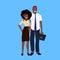 African american businessman headset operator woman couple standing together successful coworkers concept female male