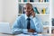 African american businessman stay at home and talking with client at phone