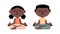 African American children meditate in the lotus position, a meditation concept. Cute characters. Hand drawn, vector illustration