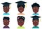 African american children students. Graduation class. School Boys and Girls, vector illustration. Graduation students, vector set