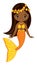 African American Cute Mermaid with Orange Fishtail. Vector Mermaid