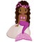 African American Cute Mermaid with Purple Fishtail. Vector Mermaid