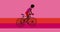 African American cyclist is riding bicycle on the pink background.Cartoon animation, flat design, loop 4k