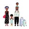African American family on vacation. Mother, father and children traveling together. Man, woman and kids travelers with