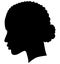 African American female, African profile picture, silhouette. girl from the side with long hair tied together, Afro American hair