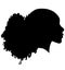 African American female, African profile picture, silhouette. girl from the side with long hair tied together, Afro American hair