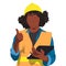 African-American female warehouse worker showing thumb up and holding a tablet isolated on white