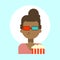 African American Female Wearing 3d Glasses With Popcorn Emotion Profile Icon, Woman Cartoon Portrait Happy Smiling Face