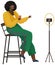 African american girl is broadcasting live, podcasting, recording video blog using smartphone