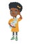 African-american girl crying and holding toy.