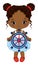 African American Girl Holding Steering Wheel. Vector Nautical Little Girl