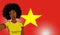 african american girl makes selfie in front of national flag Vietnam in pop art style illustration. Element of sport fan illustrat