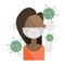 African American girl in medical mask. Precautions against virus, air pollution, smog. Nursing staff illustration in a flat style.