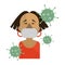 African American girl in medical mask. Precautions against virus, air pollution, smog. Nursing staff illustration in a flat style.