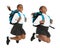 African American girl in school uniform jumping on background