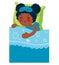 African-American girl sleeping in bed after a pajama party. Vector illustration.