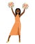 African-American girl smiling. Hands up with the POM-poms. Support group. Cheerleader