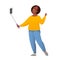 African american girl takes a selfie. Cool happy girl making selfie photo with Smartphone. Vector illustration. Cute