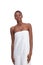 African-American girl wrapped in white bath towel