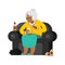 African American Grandmother drinks alcohol Smoke cigar. old woman in an armchair with bottle Whiskey. grandma and cat. Brandy