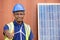 African American Industrial, factory and energy engineer Specialist. Portrait black man engineering holding windmill model