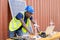 African American Industrial, factory and energy engineer Specialist. Portrait black man engineering holding windmill model