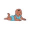 African american infant child lying, sketch cartoon vector illustration isolated.